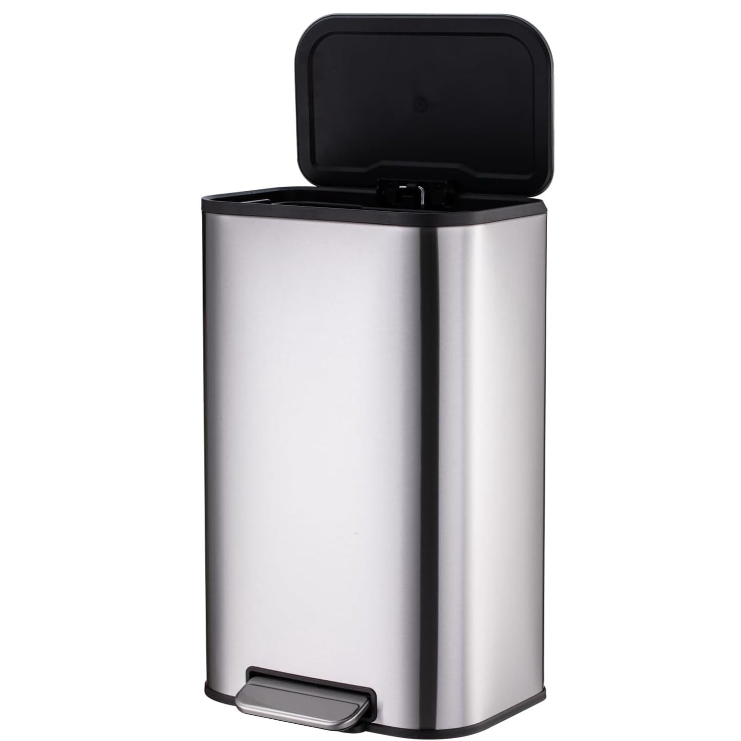 Telyswee 13 Gallon Trash Can, Stainless Steel Garbage Can, Small Rectangular Trash Can with Soft Close Lid Foot Pedal & Inner Bucket for Kitchen Home Office Bedroom Living Room (50 Liter), Silver