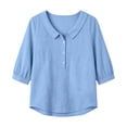 thumbnail image 4 of hoksml Women's Cotton Collared Blouse, 3/4 Sleeve Henley Button Tunic Top, Casual Loose Fit Solid Color Shirt, 4 of 8