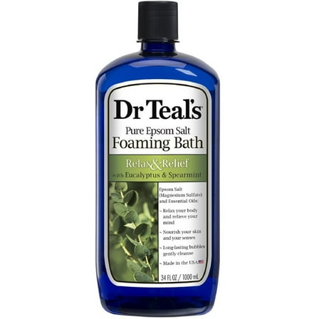 Pure Epsom Salt Foaming Bath, Relax & Relief with Eucalyptus & Spearmint 34 oz (Pack of 6)