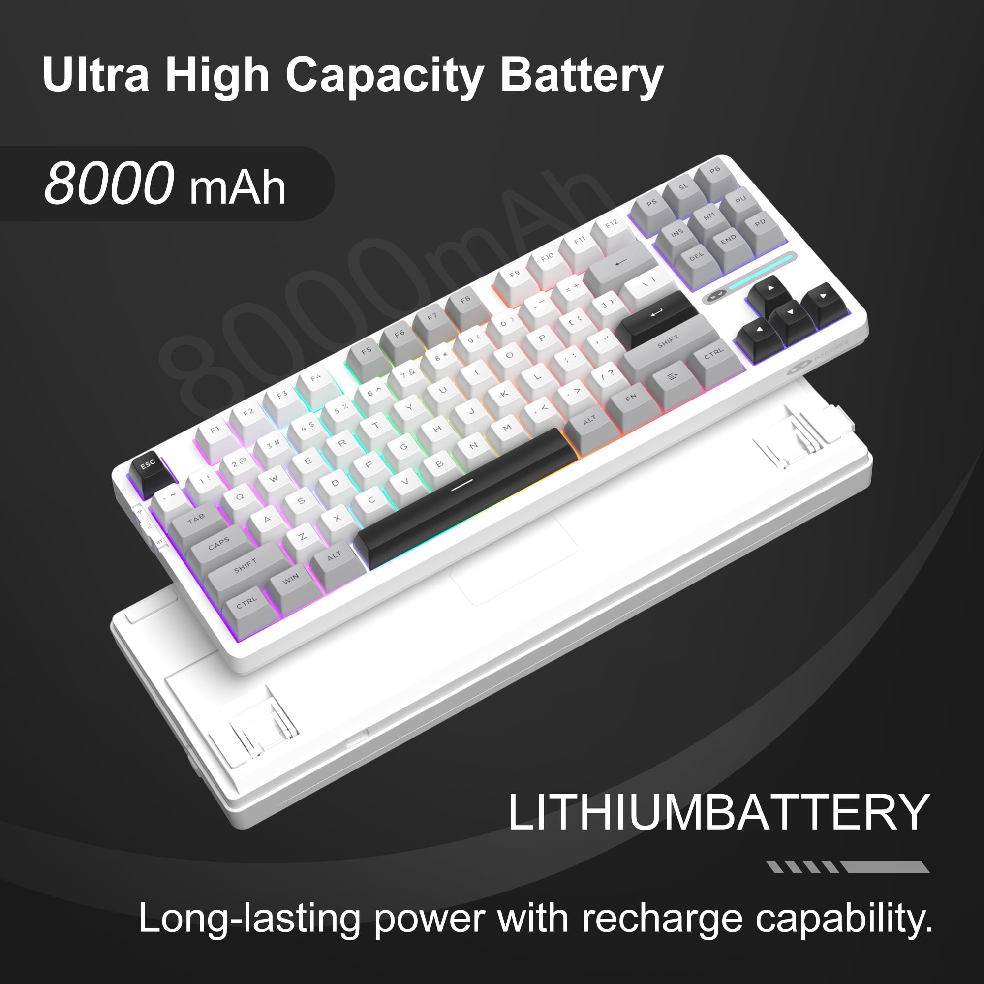 MageGee LIGHT87 Wireless Creamy Keyboard, Gasket Structure, RGB Backlit, 2.4G/USB-C/BT5.0 Hot Swappable 8000mAh