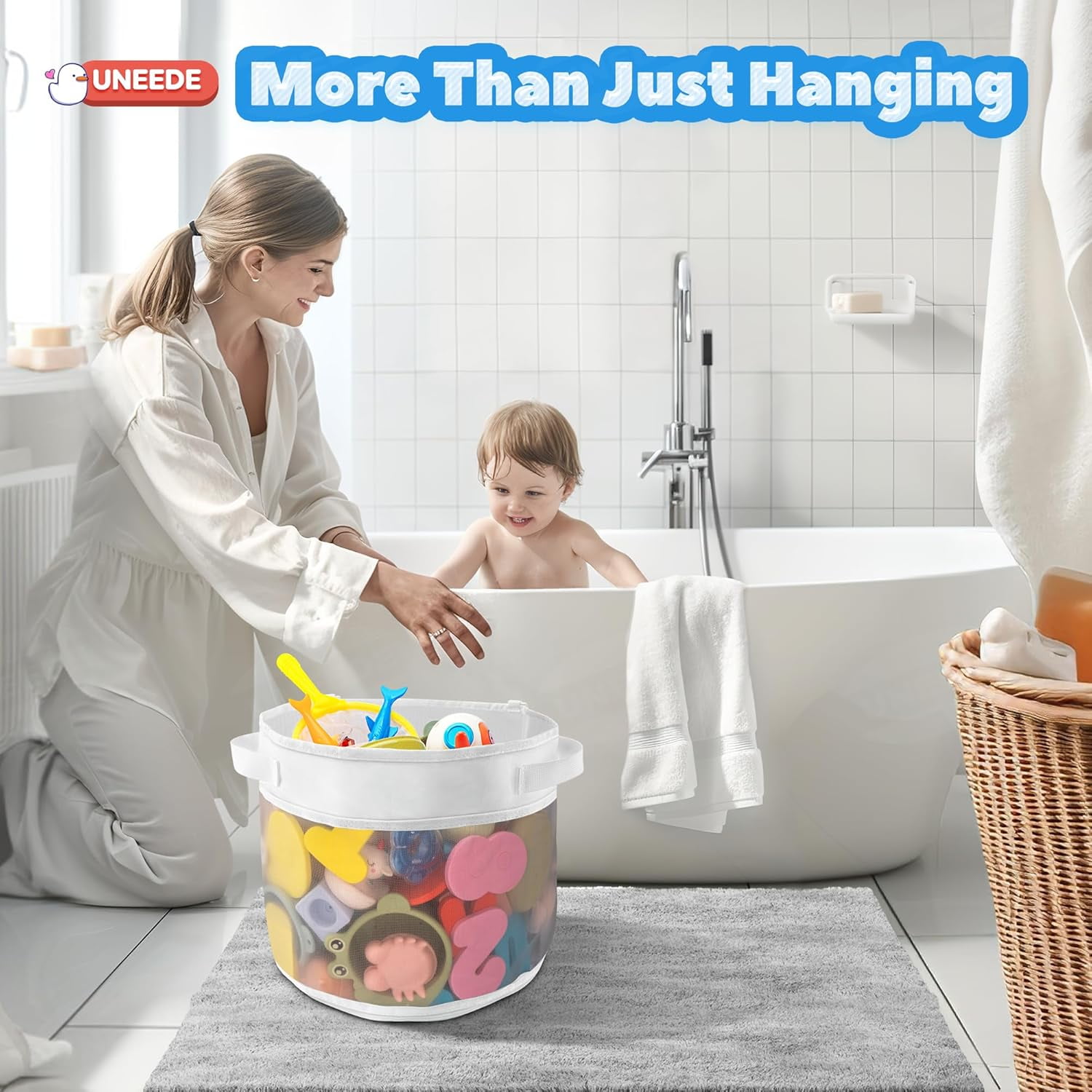 Bath Toy Organizer,4.15 Gallons Bathtub Toy Storage Organizer,Quick Access Bath Toy Holder For Bathtub,Baby Organizer And Storage,Quick Dry Baby Bath Toy Storage For Tub,Mesh Shower Caddy(Gray)