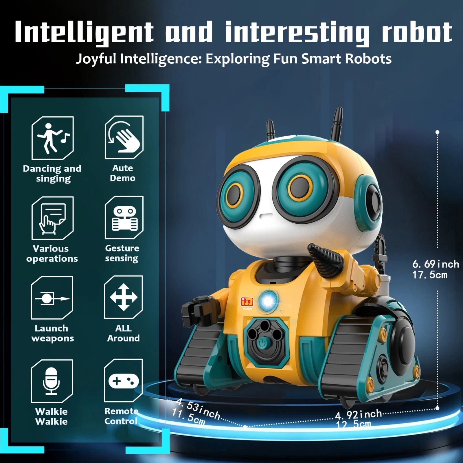 Ficcug Remote Control Robot Toys for Kids,Recording/Voice changing/Touch Sensing,Educational Programmable Interactive Smart Cute Robot for 3-6 Year Old Boys Girls Toddlers,Yellow
