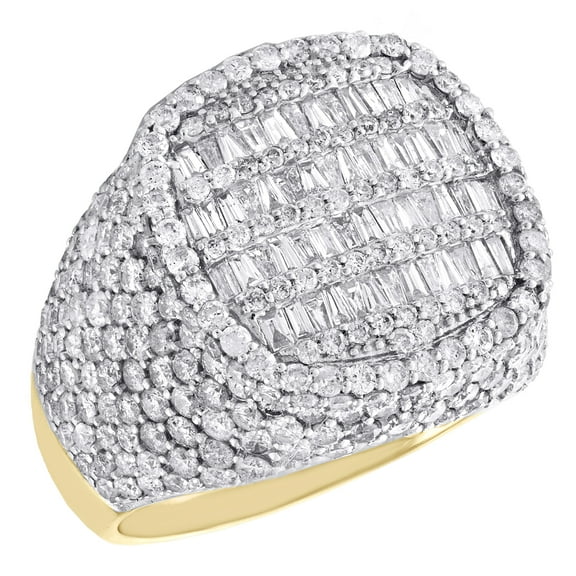 10K Yellow Gold Round & Baguette Diamond 19mm Domed Cluster Pinky Ring 5.59 CT.