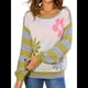 thumbnail image 1 of Suéter de Punto de Larga para Mujer, Otoño-Invierno, Moda Floral, Rayas, Cuello Redondo, Tops Tipo Jersey Amarillo M, 1 of 10