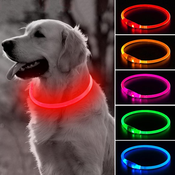 BSEEN Colliers Lumineux pour Chiens - Collier Lumineux à LED, Collier Découpable en TPU pour Chiots, Lumière Rechargeable pour Chiens Petits Moyens Grands (Rouge)