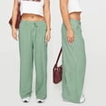 thumbnail image 3 of ClodeEU Women's High Waist Wide Leg Y2K Striped Pants with Drawstring, Long Trousers with Pocket Green,Womens Plus S, 3 of 6
