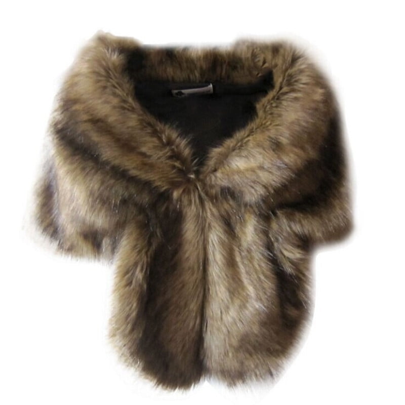 Women's Faux Fur Shawl Wraps Stole Cloak Coat Sweater Cape for Evening ...