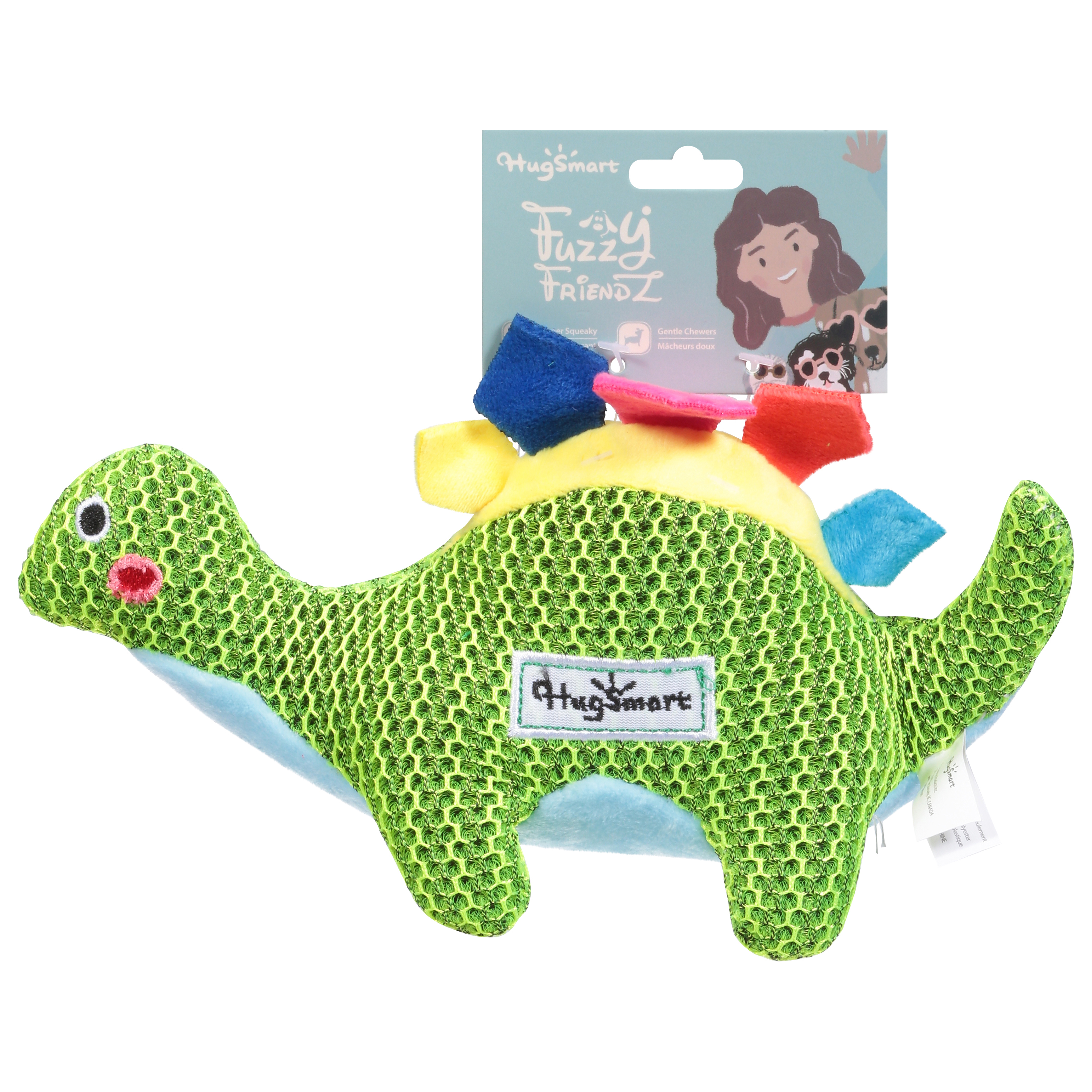 HugSmart Pet - Dinosaur Land | Squeaky Plush Dog Toys for Small Medium Dogs| Textured Sandwich Mesh Cute Teething Toys for Puppies
