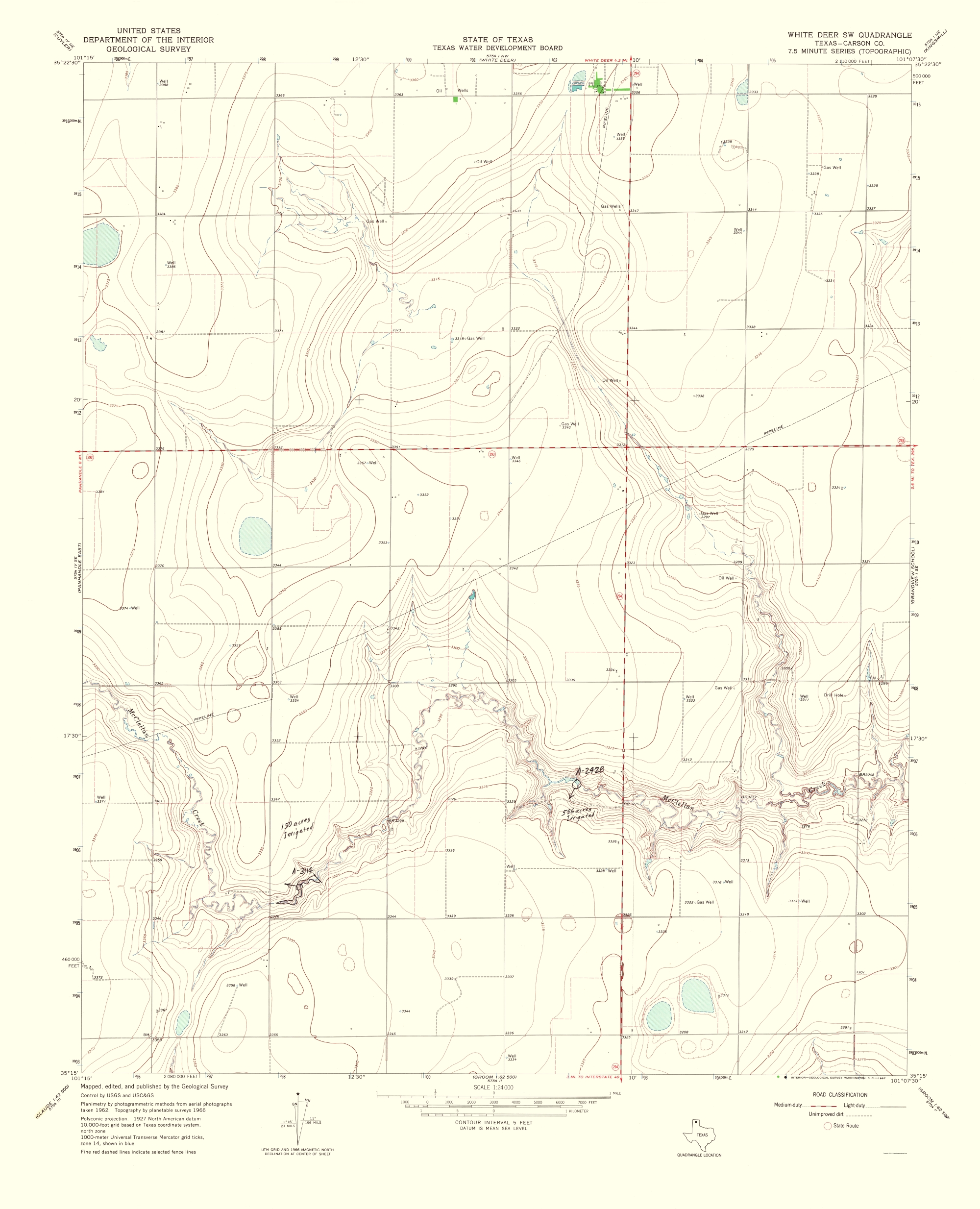 Topo Map White Deer Texas Southwest Quad USGS 1967 23.00 x 28.37