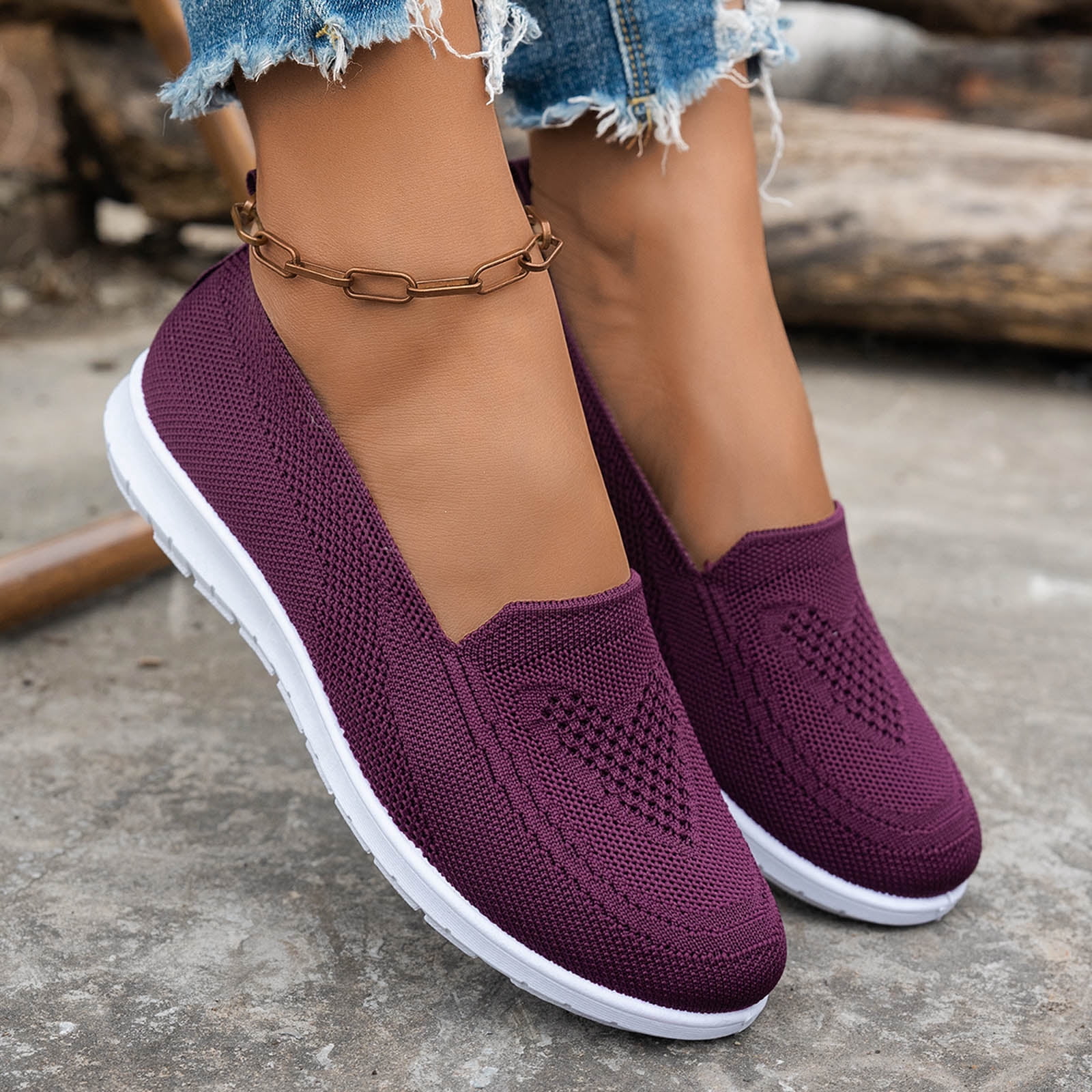 Loafers for Women Slip on Solid Mesh Walking Shoes Comfy Soft Sole Lightweight Driving Nursing Shoes Casual Breathable Flat Shoes Dark Purple Size 8.5