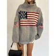 thumbnail image 4 of Women's Flag Pattern Long Sleeve Round Neck Sweater Casual Loose Pullover Sweater Gray M, 4 of 9