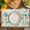 thumbnail image 4 of Teal Boho Placemats Set of 4, Vintage Pattern Ethnic Flower Tribal Leaf Placemats for Dining Table, Place Mats for Kitchen Tabletop, Waterproof Wipeable Dining Table Mats Set, 4 of 9