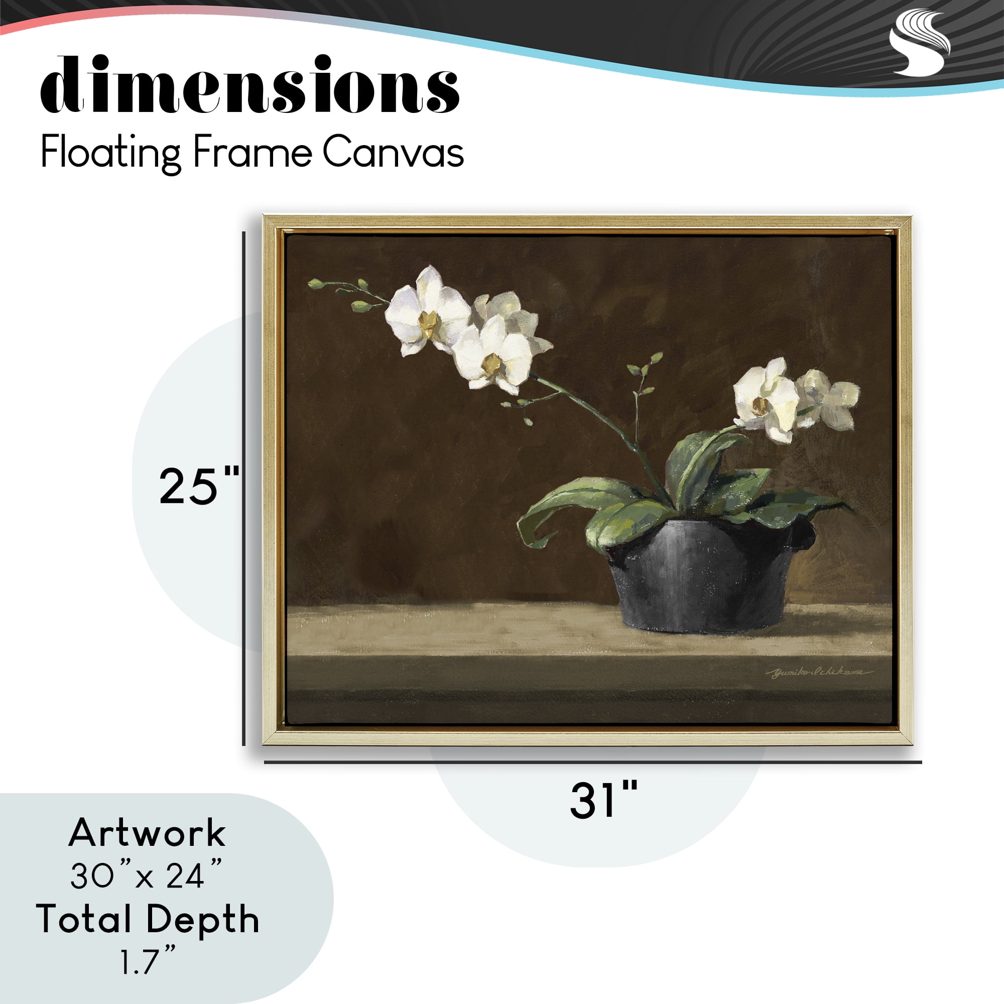 Stupell Industries Potted White Orchid on Ledge Gold Framed Floater Canvas Wall Art, design by Yumiko Ichikawa