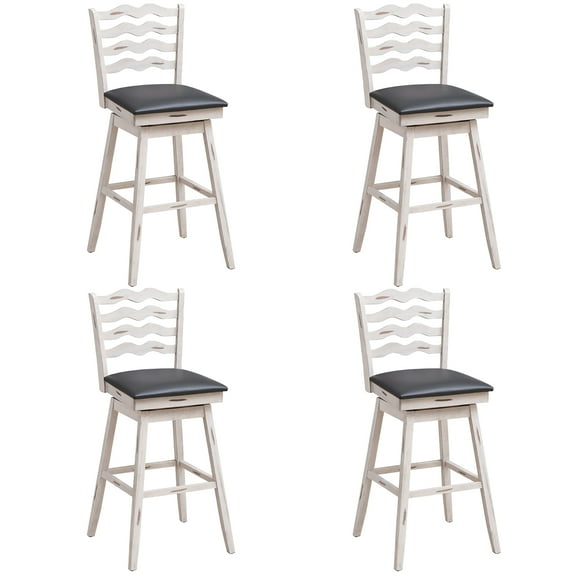 Costway Bar Stools Swivel Counter Height Chairs, Upholstered Faux Leather, White (Set of 4)