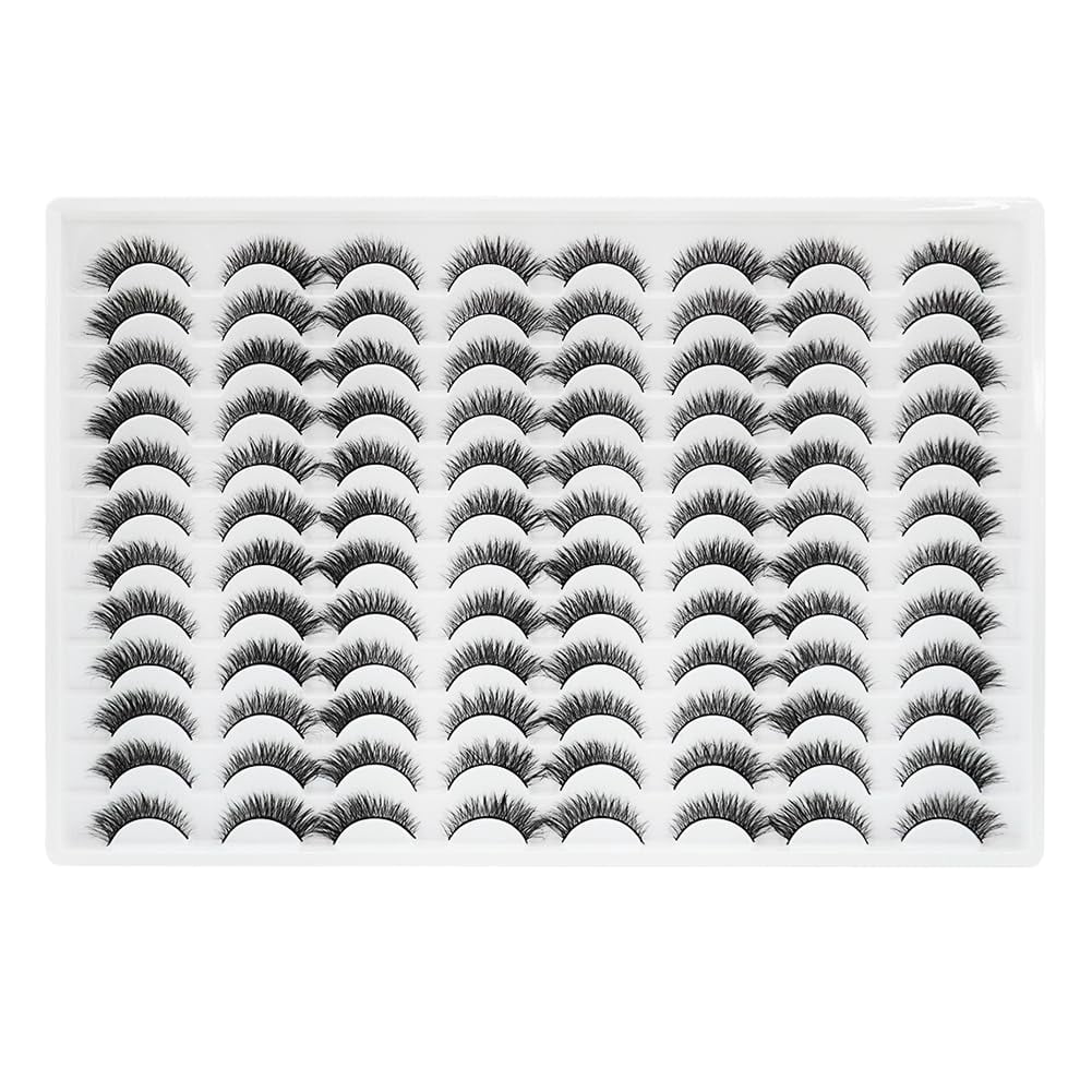 False Eyelashes 48 Pairs Faux Mink Lashes 14mm Wispy Lashes 3D Fluffy Cat Eye Lashes Pack Bulk Wholesale Strip Lashes