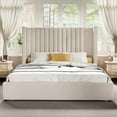 thumbnail image 3 of Merluxy Lift up King Bed Frame and Headboard Upholstered Wingback Bed,Cream, 3 of 7