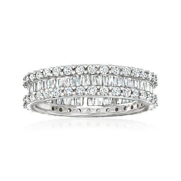 Ross-Simons 1.50 ct. t.w. Brilliant and Baguette-Cut Diamond Eternity Band in 14kt White Gold With Rhodium, Women's, Adult