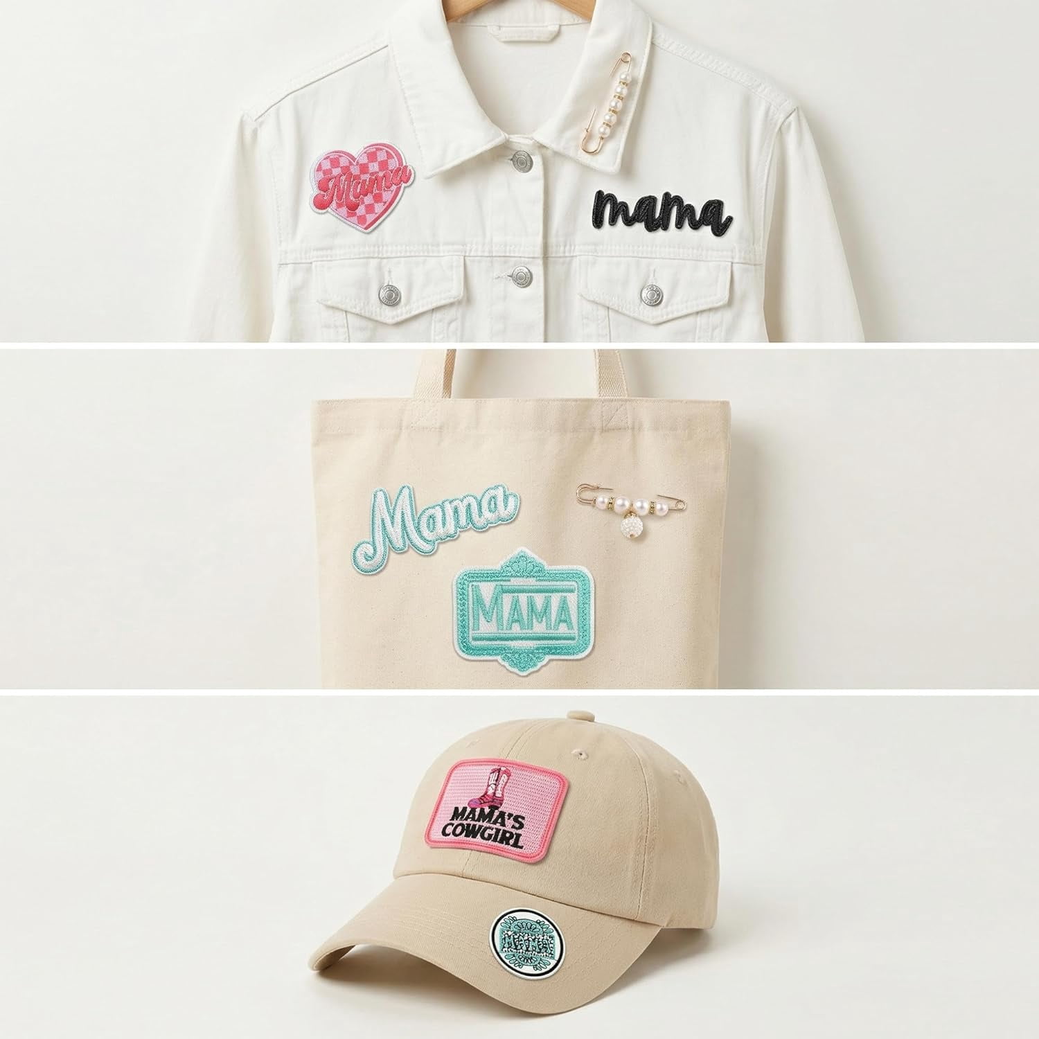Western Trucker Hat Patches Set, 45 Pcs Mother's Day Embroidered Patch Kit for Mama Cowgirls, Iron On Patches for DIY Crafts Clothing Bags Hats Jacket