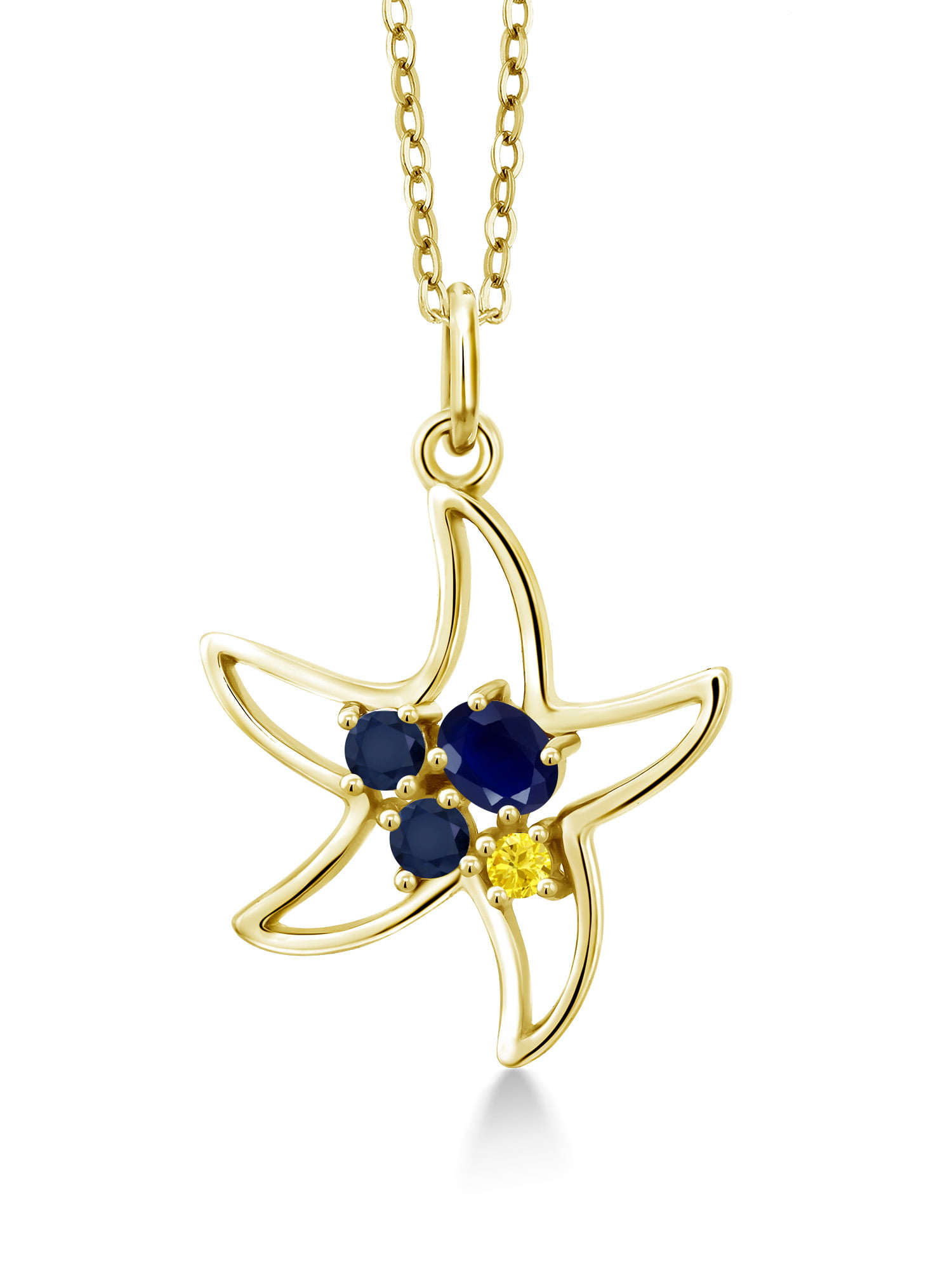 Gem Stone King 0.37 Ct Oval Blue Sapphire Yellow Sapphire 925 Sterling Silver Starfish Necklace 