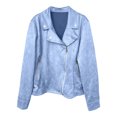 thumbnail image 4 of Unir Slim Fit Suede Biker Jacket for Women, Zip Up Button Detail, Casual Everyday Fall Winter Outerwear, 1 Piece, S-XXL, Plus Size Friendly, 4 of 5