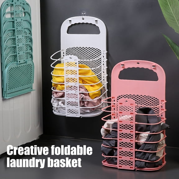 sunsanly Foldable Dirty Clothes Basket Wall-Mounted Laundry Hamper Large Capacity Hollow Design Dirty Clothes Hamper Organizer