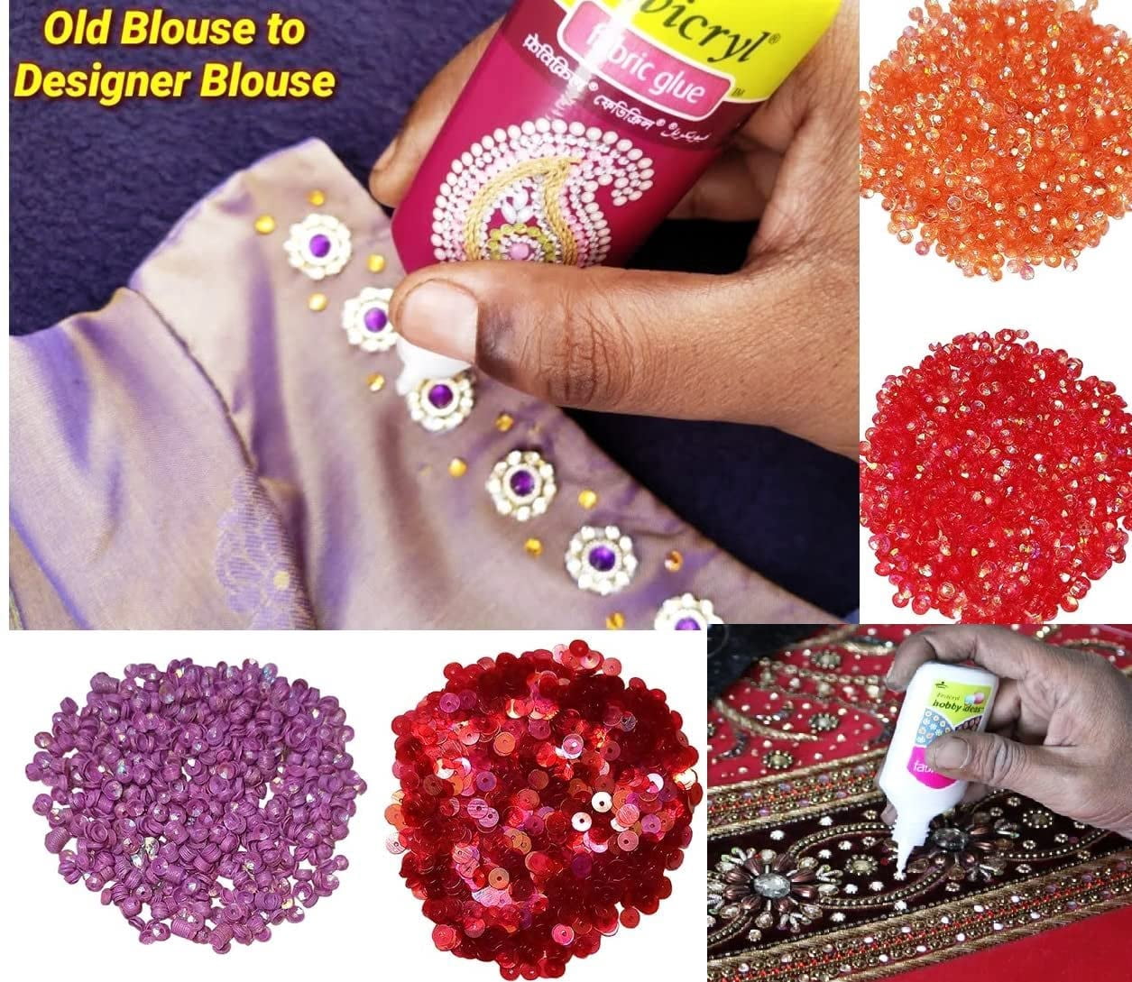 Fevicryl Fabric Glue 30ML for Making Lippan Sticking Beads,Ribbon,Design Clothes,Ornaments,Mirror,Patchwork,Stones, Laces, Sequins Jewellery Embroidery MDF Board Foil Art DIY Crafts Works Etc 9 pcs