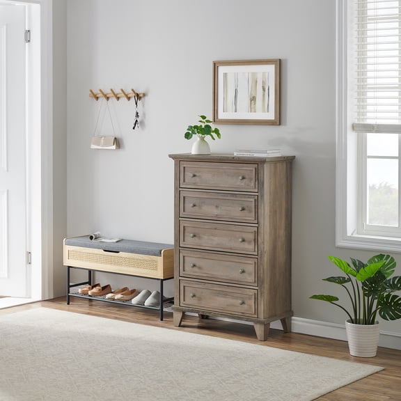 GAOMON 5 Drawer Dresser, Farmhouse Dresser, Nightstand Chest of Drawer, Wood Storage Chest of Drawers Storage Cabinet for Living Room, Hallway,Entryway,Gray