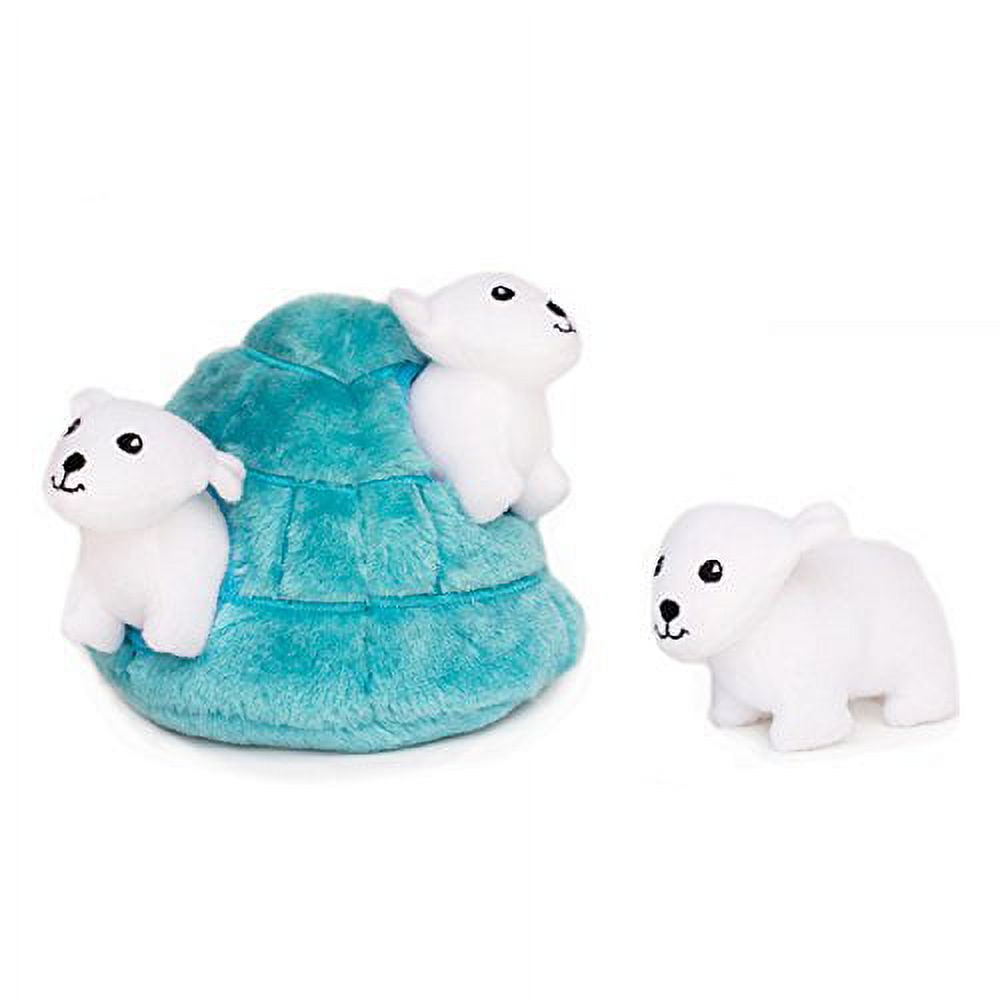 ZippyPaws - Arctic Pals Burrow, Interactive Squeaky Hide and Seek Plush Dog Toy - Polar Bear Igloo