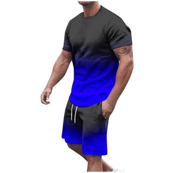 Miqool Men's Big & Tall Gradient Color Short Sets 2 Piece Outfits Short Sleeve T Shirt & Shorts Casual Summer Tracksuits with Pockets