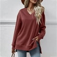 thumbnail image 2 of Sweatshirt for Women Long Sleeve V Neck TopsPullover Casual Sweatshirts Solid Fall Fashion Sweaters Loose Trendy Winter Clothes Cute Tops Comfy Fall Outfits 2025, 2 of 5