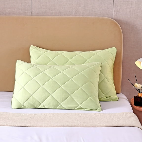evoLive Elastane Cooling Diamond Quilted King Sham Set 20"x36" with Envelope Closure (Green, 20"x36" King)