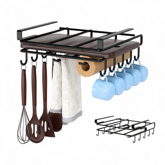 Charcrocsm Under Cabinet Mug Hooks, Kitchen Storage with Hooks for Utensils, Paper Towels, Pots and Cutting Boards