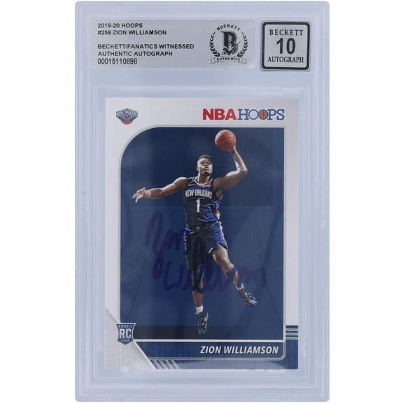Zion Williamson New Orleans Pelicans Autographed 2019-20 Panini Hoops #258 Beckett Fanatics Witnessed Authenticated 10 Rookie Card - Fanatics Authentic Certified