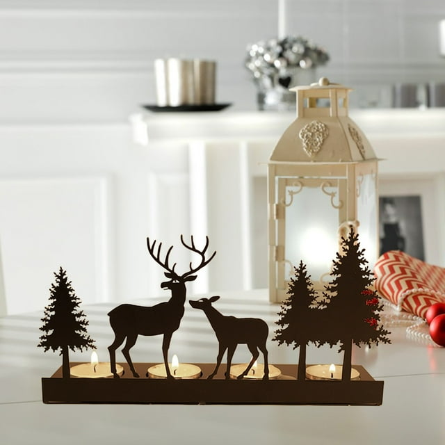 Fiudx Candelabro Navideño de Reno, Elegante Diseño Artesanal de Metal, Luz Ambiental Que Ilumina, Decoración Versátil para El Hogar, Toque Festivo, Ideal para Repisa de Chimenea o Mesa de Comedor, Ta