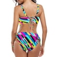 thumbnail image 3 of OCEAN BLUES Womens Bikini Sets Color block 2 Piece Swimsuit , Knot Front Cutout & Criss-Cross Bathing Suit Bikini Swimwear Top With Low Waisted Bikini Bottom , Size S-2XL, 3 of 9