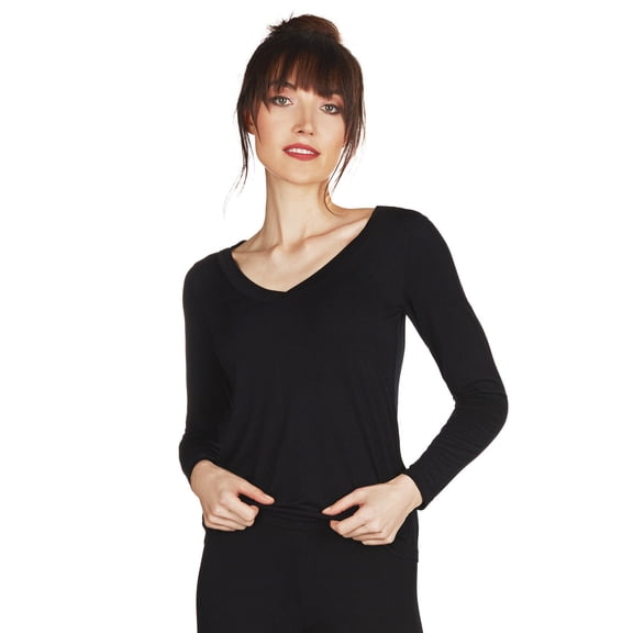MeMoi Women's Soft Bamboo Blend Relaxed Long Sleeve Top - Womens - Female, XL, Black