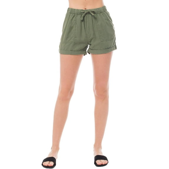 MixMatchy Women's Double Pocket Contrast Waistband Tencel Shorts