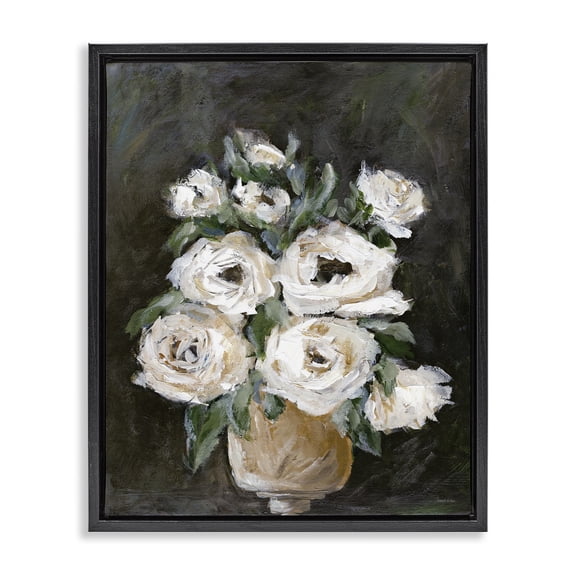 Stupell Industries Roses on Black Still Life Plants & Flowers Painting Black Floater Framed Canvas Art Print Wall Art, 17 x 21