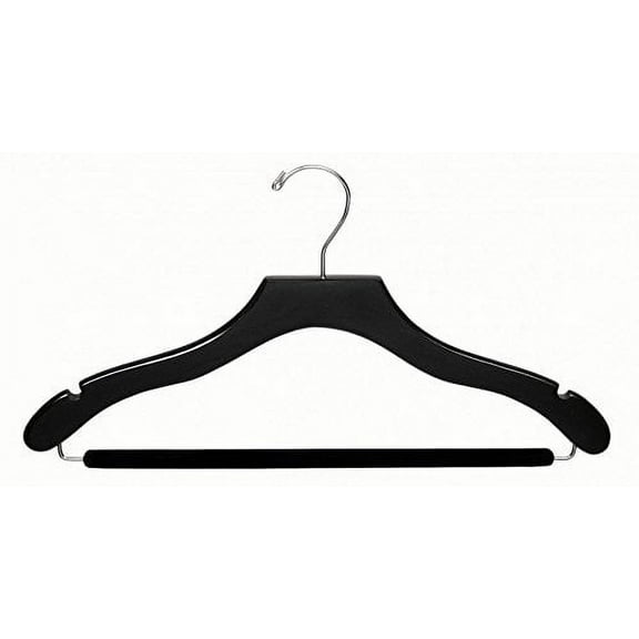 International Hanger Wooden Wavy Suit Hanger w/Velvet Bar, Black Finish with Chrome Hardware, Box of 25