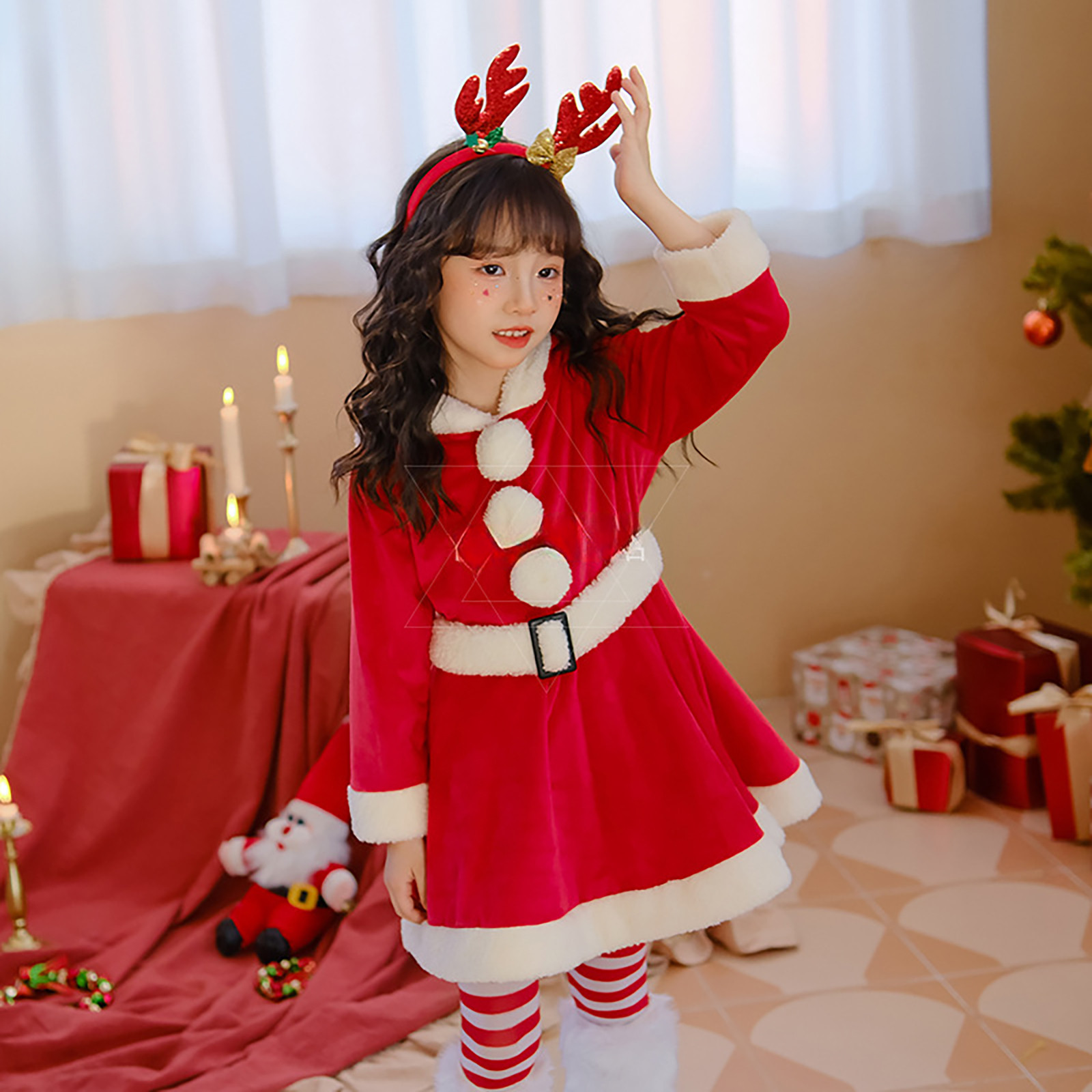 A2Z 4 Kids® Girls Xmas Dress - Black Santa Gifts & Stars Design With Free Badge (Ages 2-13)