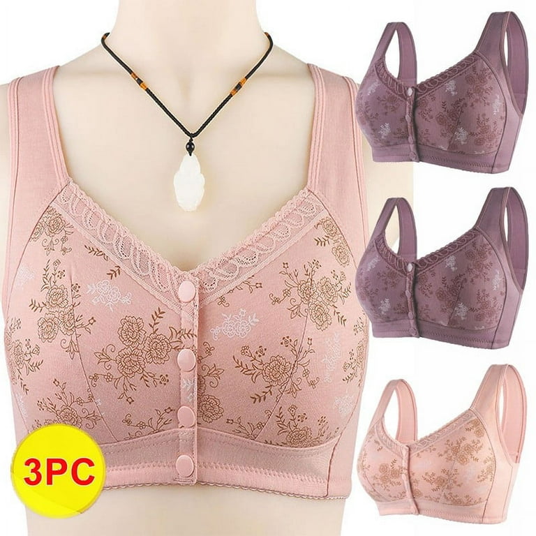 safuny 3Pc Everyday Bra for Women Button Comfortable Lace Breathable No  Rims Wireless Holiday Plus Size Push Up Ultra Light Lingerie Brassiere