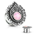thumbnail image 2 of Pink Opalite Double Flared Tunnels Stone Centered Tear Drop Filigree, 2 of 4
