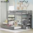 thumbnail image 6 of Bellemave Twin over Twin Stairway Bunk Bed with Trundle Wooden Bunk Bed Frame with Guardrails and Staircase, Twin Size Bunk Bed with Storage Stairs for Teens, Gray, 6 of 12