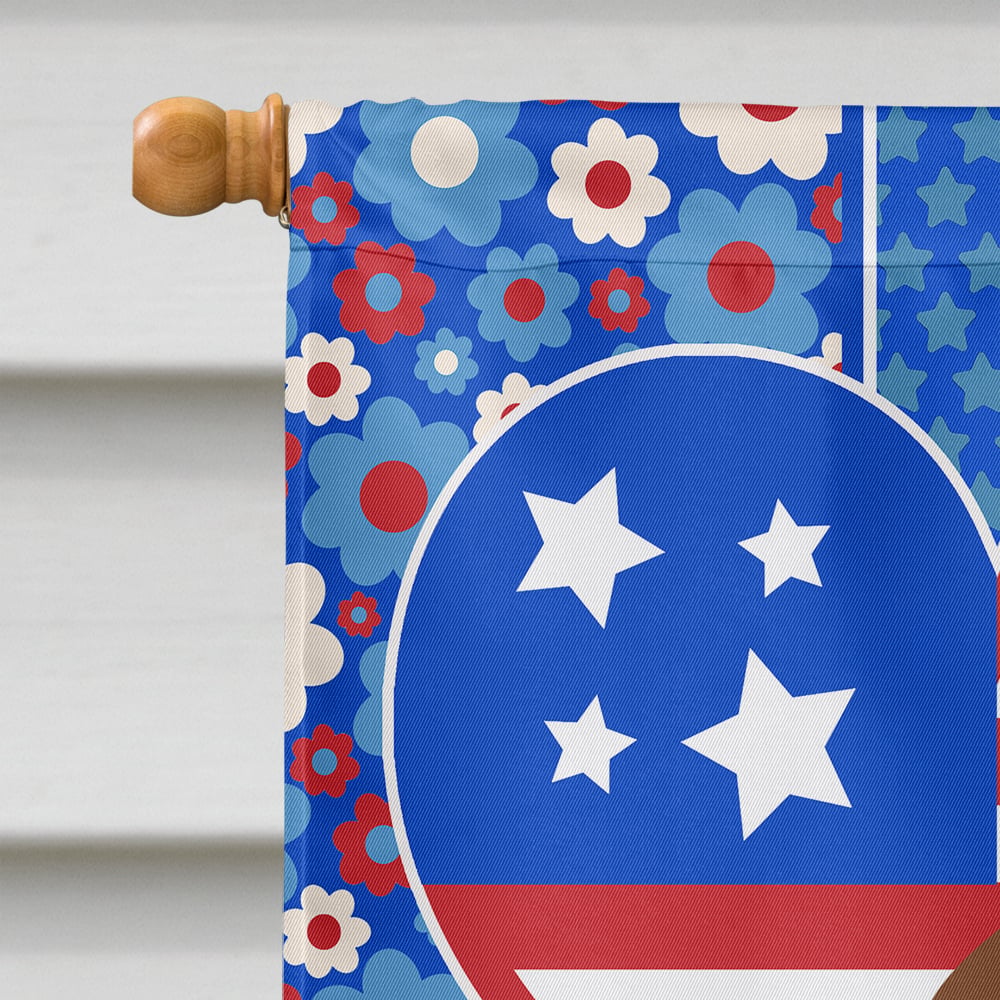 thumbnail image 3 of Longhair Chocolate and Tan Dachshund USA American Flag Canvas House Size, 3 of 5