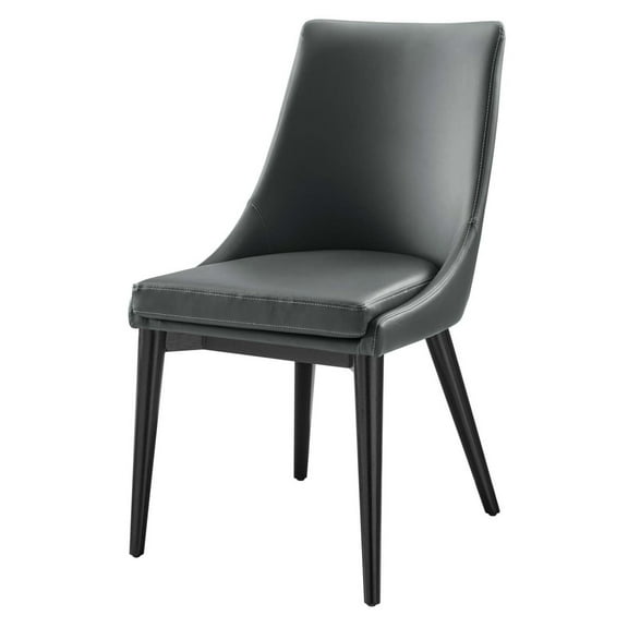 Side Dining Chair, Grey Gray, Vegan Leather, Kitchen Cafe Bistro Hospitality Restaurant, Modern Contemporary HB32916