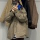 thumbnail image 4 of Chaquetas para mujer Otoño Diseño de rana rómbica sólida Prendas de abrigo Cárdigans de manga larga de gran tamaño Abrigos vintage casuales Tops de mujer, 4 of 5