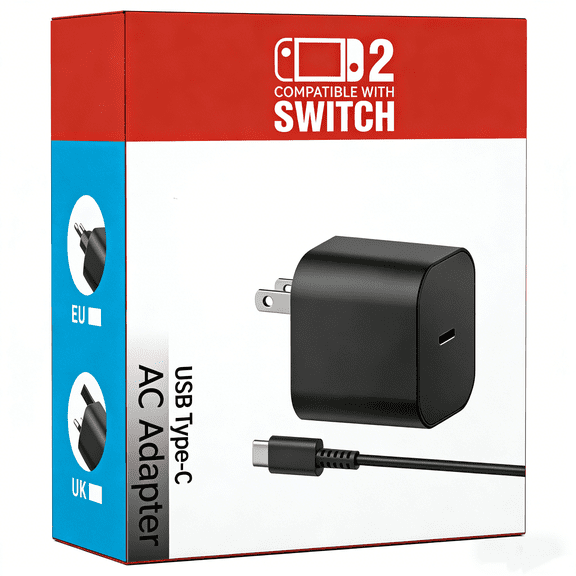 Switch 2 Charger 60w AC Power Adapter for Nintendo 2/1 with 6FT/1.8M Official Length, Support 4K TV Dock, PD 3.0 Fast Charging Supply 20V/3A for Switch Chargers [Replacement for OEM Switch2 Charger]