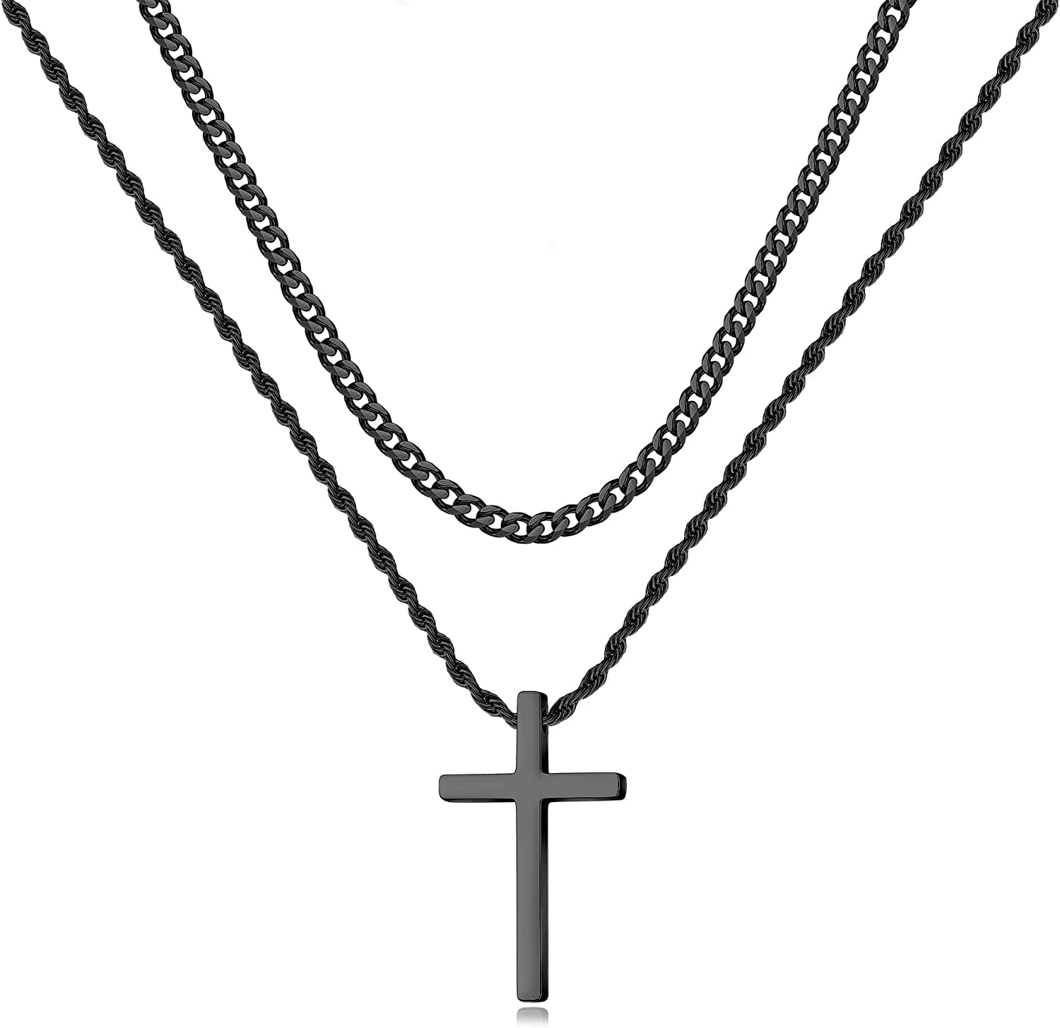 Stainless Steel Cross Necklaces for Men Layered Cuban Link Chain Rope Chain  Mens Cross Necklaces Black Silver Gold Cross Pendant Necklace for Men Boys  Women 16-26 Inches - Walmart.com