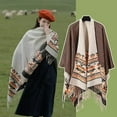 thumbnail image 4 of Bohemian Knit Poncho Shawl, Ethnic Print Cape for Women Travel Photography,160*135cm,26, 4 of 54