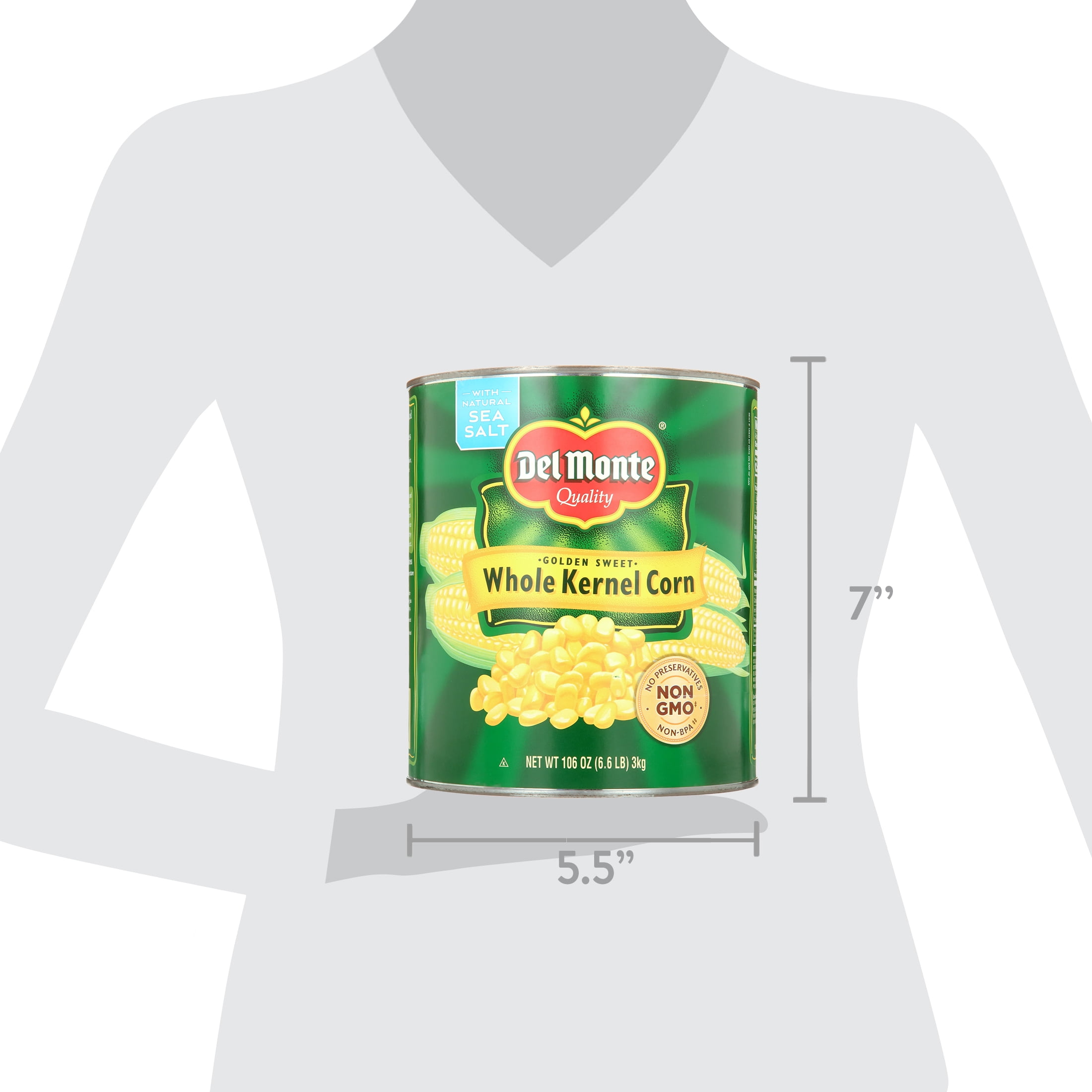 Del Monte Golden Sweet Whole Kernel Corn, NON GMO, 106 oz, Aluminum Can